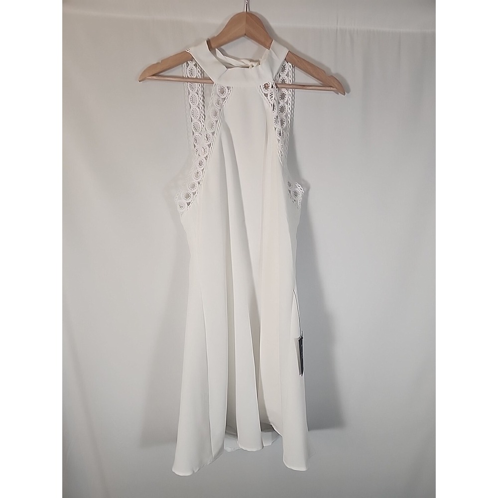 Lulus Any Sway Shape or Form Lace Trim Tie Halter Dress Open Back Womens XS NWT